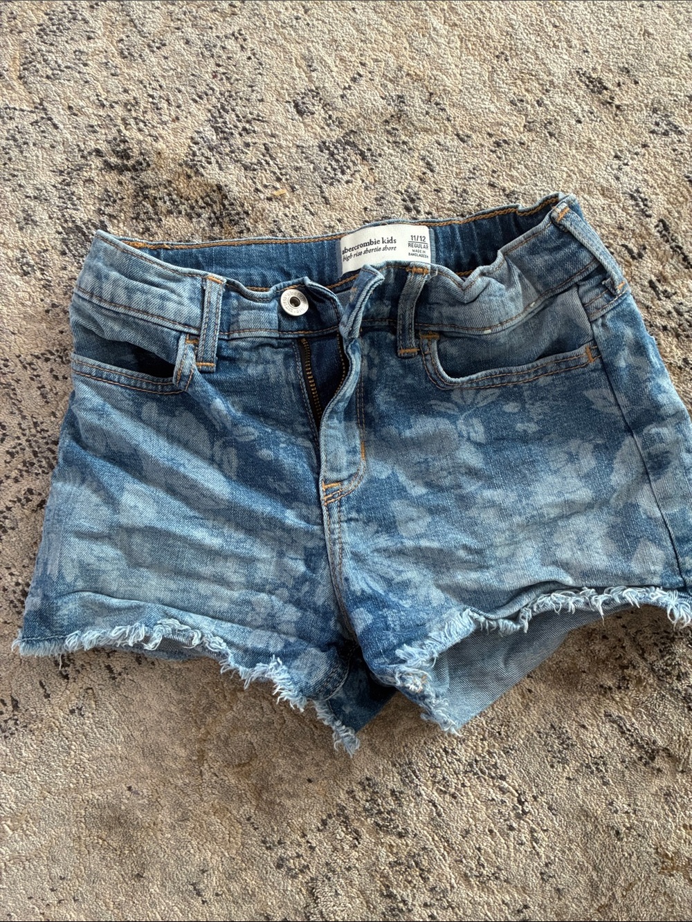 abercrombie kids Blue Acid-Wash Denim Shorts with Frayed Hem